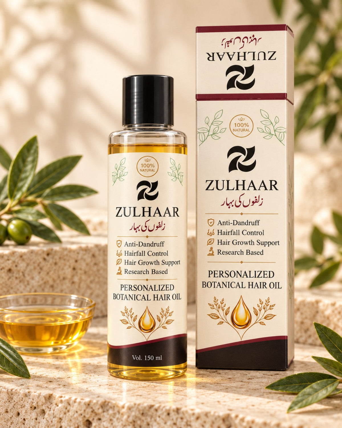 Zulhaar Personalized Botanical Hair Oil bottle and box